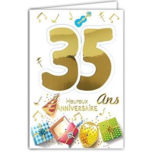 69-2130 verjaardagskaart, 35 jaar, voor mannen en vrouwen, keuken, barbecue, hamburger, cupcake, gebak, koord, blauw
