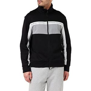 Armani Exchange Sweatshirt met rits en opstaande kraag van biologisch katoen, driekleurig trainingspak voor heren, zwart.