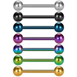 Vcmart Tepelpiercing van chirurgisch staal, titanium geanodiseerd, 7-9 stuks, Roestvrij staal, Zonder steen