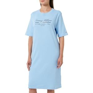 Tommy Hilfiger Reg Script Graphic Dress Ss Ww0ww43545 T-shirtjurk voor dames, Blauw (afwasblauw)