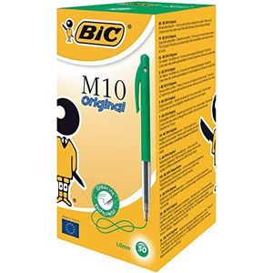 BIC M10 Originele intrekbare balpen, medium punt (1,0 mm) - groen, doos van 50