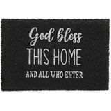 Relaxdays God Bless Kokosvezel deurmat antislip weerbestendig voor binnen en buiten zwart/wit 40 x 60 cm