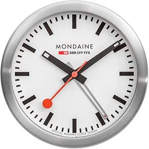 Mondaine Mini horloge murale et réveil avec boîtier en aluminium, trotteuse à tic-tac, dans la couleur: argent/gris, verre : verre minéral, A997.MCAL.16SBB.1