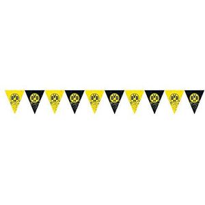 Amscan 9908535 - BVB wimpelslinger, afmetingen 400 x 19,5 cm, Borussia Dortmund, kunststof, vlaggen, slingers, hangende decoratie, voetbal, feest, fan, verjaardag