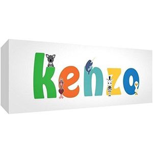 Little Helper Canvas print, galerijbox, omwikkeld, met gordijn, illustratief, kleurrijk, met de naam van jongens, Kenzo 15 x 42 x 3 cm, klein