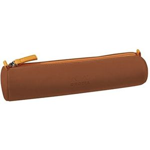 RHODIA Rhodiarama 319044C Etui, rond, koper, 21,5 x 5,5 cm, echte naden, oranje binnenvoering van jersey, ivoorkleuren, kunstleer, opslag voor pennen, viltstiften, kleine accessoires