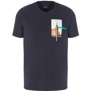 Armani Exchange Empire State Graphic Logo T-shirt met V-hals voor heren, Navy Blauw