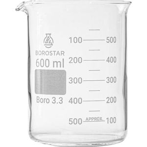 Borostar Bécher de forme basse avec graduation et bec verseur 600 ml (Boro 3.3)