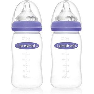 Lansinoh babyflessen met peristaltische speen met gemiddelde doorstroming transparant 240 ml