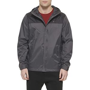 Tommy Hilfiger Lichte, ademende jas met capuchon voor heren, waterdicht, zwart/antraciet, L, zwart/antraciet