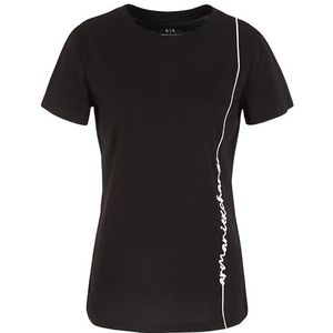 Armani Exchange Signature Crew Neck Cotton Jersey T-shirt voor dames, zwart.