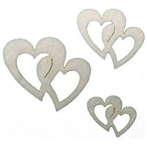 Petra's Bastel News 45 stuks wit dubbel hart strooidecoratie van 3 viltmaten, fliz, 18 x 12 x 3 cm