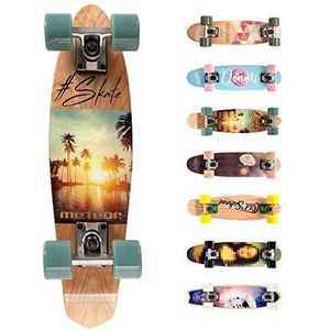 Compleet Retro Houten Skateboard - Ideaal voor Kinderen en Tieners - Jongens en Meisjes - Miniboard met Print - Cruiser board (SUMMER SUNSET)