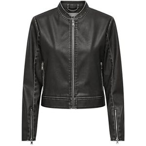 ONLY Onlmindy Faux Leather Washed Jacket OTW Blouson en Cuir Femme, Black/Detail:washed, XXL