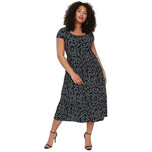 Trendyol Regular Fit gebreide damesjurk midi-jurk met open schouders regular fit gebreid plus size damesjurk, zwart, XL, zwart.