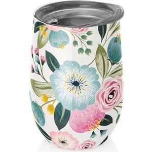 RVS kantoorbeker thermobeker 420ml - Pastelkleurige bloemen