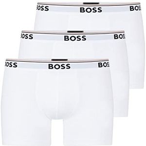 BOSS BoxerBr 3P Power Herenboxershorts, lang, van katoen, stretch, met logo's, Wit.