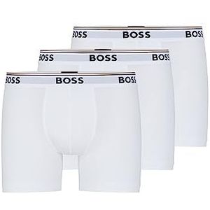 BOSS BoxerBr 3P Power Herenboxershorts, lang, van katoen, stretch, met logo's, Wit.