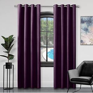 GC GAVENO CAVAILIA Gordijnen met oogjes voor de woonkamer, 100% polyester, volledig gevoerd, aubergine, 168 x 137 cm, 655046