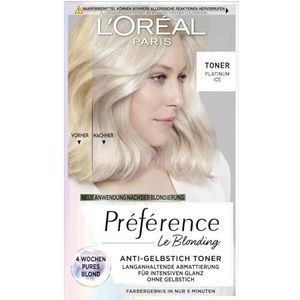 L'Oréal Paris Coloration capillaire anti-jaunissement pour un blond frais et une brillance intense, sans ammoniaque, Préférence Le Blonding, Platinum Ice