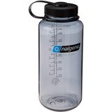 Nalgene Sustain Tritan BPA-vrije waterfles van 50% kunststof afval, 946 ml, brede opening, grijs met zwart deksel