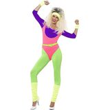 Smiffys Jaren 80 sportkostuum, met overall hoofdband en polsen, neon, XS (32-34 EU)