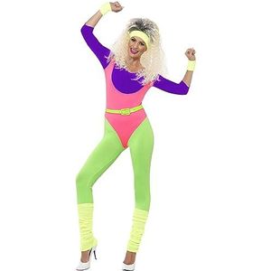 Smiffys Jaren 80 sportkostuum, met overall hoofdband en polsen, neon, XS (32-34 EU)