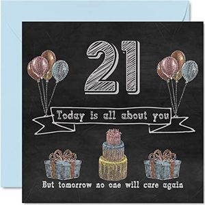 Grappige verjaardagskaart voor de 21e verjaardag voor mannen en vrouwen – schoolbord – verjaardagskaart voor neef, dochter, zoon, zus, broer, kleinkind, nichtje, kleinkind, oom, 145 mm x 145 mm