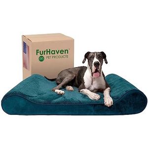 Furhaven Orthopedisch hondenbed voor honden en katten, pluche Minky en fluweel, gigantisch sparrenblauw
