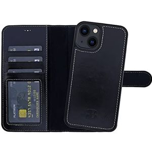 Burkley iPhone 14 Plus Case met kaarthouder en standaard - Vintage lederen hoes iPhone 14 Plus - RFID / NFC bescherming portemonnee voor telefoon met afneembare achterkant - zwart