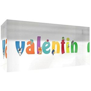 Little Helper Decoratief souvenir van acryl, transparant, gepolijst als diamant, illustratieve stijl, kleurrijk, met de naam van jongen, jongens, Valentijnsdag, 5 x 21 x 2 cm, groot