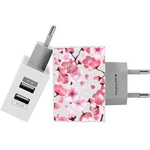 Gocase Kersenbloesem Dual USB wandlader compatibel met iPhone 11 Pro Max XS Max X XR Samsung S10 + Huawei P30 P20 LG Sony voeding wit 1A / 2.1A