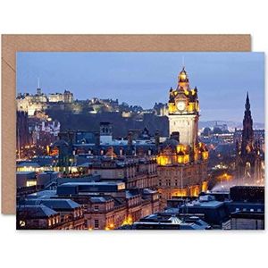 Verjaardagskaart met nachtzicht op het Edinburgh slot en lege envelop binnenin