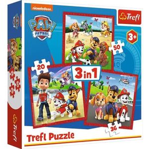 Trefl - PAW Patrol, Happy Puppy PAW Patrol - 3-in-1 puzzels, 3 puzzels, 20-50 elementen - creatief entertainment, voor kinderen vanaf 3 jaar.