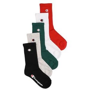 Champion Socks Seasonal Junior (U30081) - C-logo 5pp crew sokken, uniseks, voor kinderen en jongeren, Zwart/Grijs/Groen Bottiglia/Wit/Rood Ciliegia