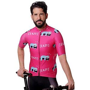 Hoopoe Lazy shirt voor heren en dames, korte mouwen, wielersportuitrusting, Lazy maten XS tot XL, Roze