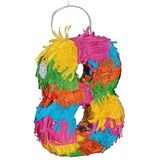 Relaxdays Pinata cijfer 8 regenboog voor verjaardag, h x b x d: 20,5 x 15,5 x 4,5 cm, mini piñata voor kinderen, om te vullen, meerkleurig, 1 stuk