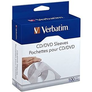 Verbatim CD-enveloppen, 100 stuks, CD-enveloppen, stof- en vuilbescherming, met venster, hersluitbare papieren hoezen voor CD, DVD en Blu-Ray