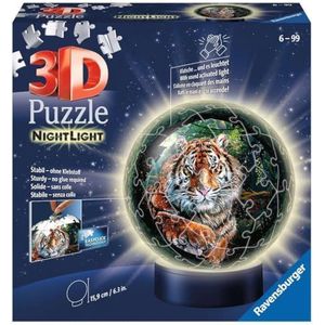 Ravensburger 3D Puzzle 11248 - Nachtlicht Puzzelbal Raubkatzen - 72 delen - vanaf 6 jaar, LED-nachtlamp met Klatsch-mechanisme: Erlebe Puzzeln in de 3. Dimensie