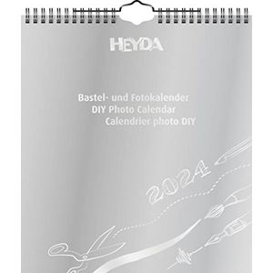 Heyda Kalender 2024, 1 vel = 1 maand, 21,5 x 24 cm, dekking: zilver, maandbladen: zwart
