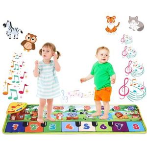 NK Muziekmat voor baby's met 8 led-dierengeluiden, speelgoed voor kinderen van 3 tot 4 en 5 jaar, origineel Montessori-cadeau voor verjaardag, Kerstmis, opvouwbaar, Record/Playback-functie (110 x 36