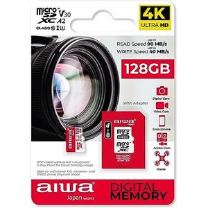 AIWA MSDV30-128GB, Micro SD-kaart MSDV30 128 GB, microSDXC, met U3, A2, SDXC, IP57, 90Mbps