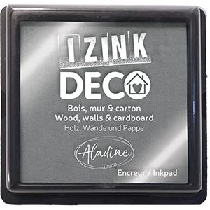 Aladine - Izink decoratief stempelkussen maat XL 10 x 10 cm – zeer dekkende pigmenten, sneldrogend – hoogwaardig schuim – ideaal voor creatieve vingerafdrukken op muur, hout en karton – zilver