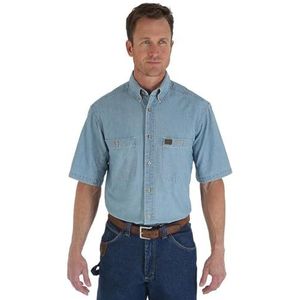 Wrangler Riggs Workwear Chemise de travail à manches courtes en chambray pour homme - Bleu - Taille M