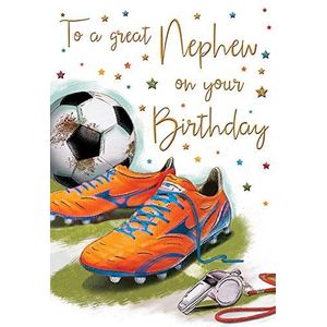 Regal Publishing Verjaardagskaart – To a Great Nephew on your Birthday – voetbalschoenen en bal – folie-afwerking – voor hem, 22,9 x 15,2 cm