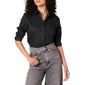 Amazon Essentials Chemise boutonnée en popeline à manches longues pour femme, coupe classique, noir, taille L