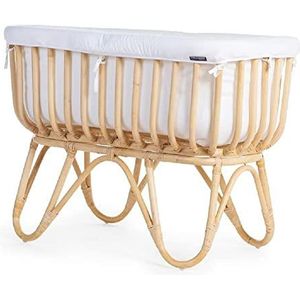 Béaba CHILDHOME, wieg van rotan voor baby's, rechthoekig, matras inbegrepen, zeer licht, gebruik tot 9 kg, 90 x 50 x 70 cm, jersey bekleding ecru