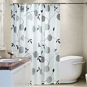 Extra lang douchegordijnen met bloemenpatroon, schimmelbestendig, waterdicht, voor badkamer (150 x 180 cm)
