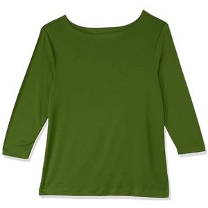 Amazon Essentials Effen T-shirt met 3/4 mouwen voor dames, slim fit, boothals, groen, XS