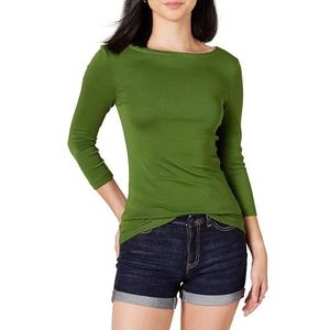 Amazon Essentials Dames T-shirt met 3/4 mouwen, slim fit, boothals, groen, maat S